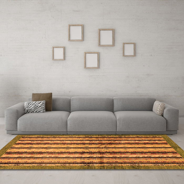 Machine Washable Abstract Orange Modern Area Rugs in a Living Room, wshabs634org