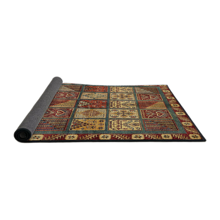Sideview of Abstract Copper Green Modern Rug, abs635