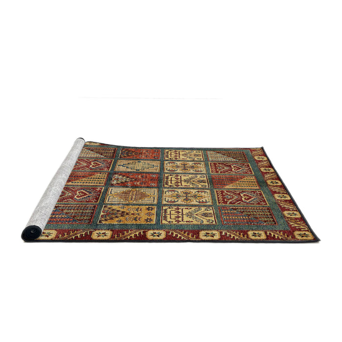 Sideview of Machine Washable Abstract Brass Green Rug, wshabs635