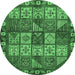 Round Machine Washable Abstract Emerald Green Modern Area Rugs, wshabs635emgrn