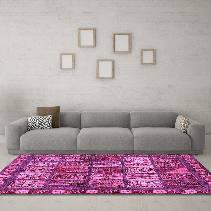 Machine Washable Abstract Pink Modern Rug in a Living Room, wshabs635pnk