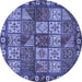 Round Machine Washable Abstract Blue Modern Rug, wshabs635blu