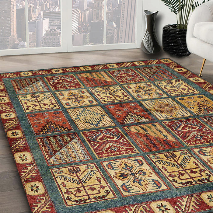 Abstract Copper Green Modern Rug in Family Room, abs635