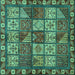 Square Machine Washable Abstract Turquoise Modern Area Rugs, wshabs635turq