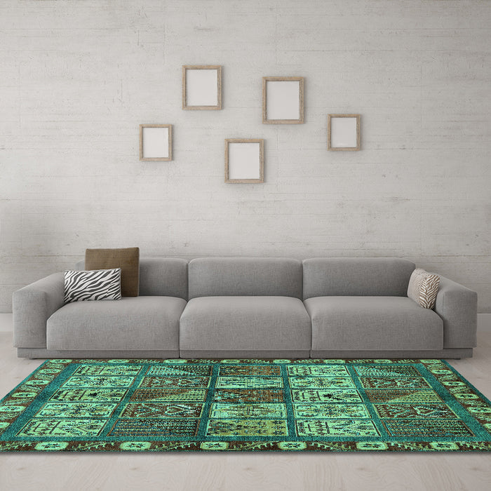 Machine Washable Abstract Turquoise Modern Area Rugs in a Living Room,, wshabs635turq