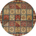 Round Machine Washable Abstract Brass Green Rug, wshabs635