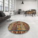 Round Abstract Copper Green Modern Rug in a Office, abs635