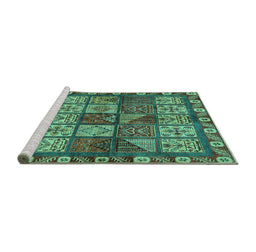 Sideview of Machine Washable Abstract Turquoise Modern Area Rugs, wshabs635turq