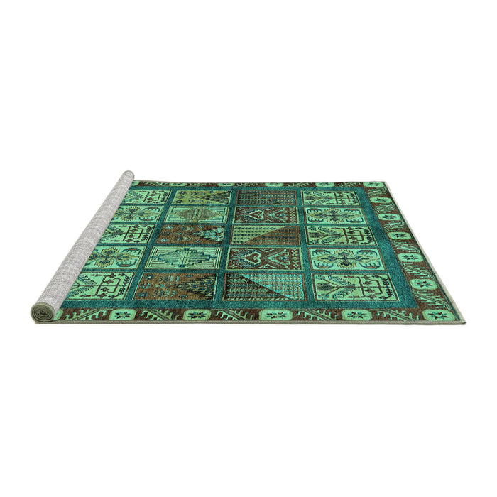 Sideview of Machine Washable Abstract Turquoise Modern Area Rugs, wshabs635turq