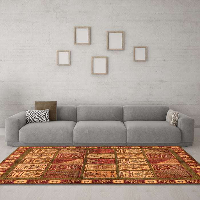 Machine Washable Abstract Orange Modern Area Rugs in a Living Room, wshabs635org