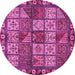 Round Machine Washable Abstract Pink Modern Rug, wshabs635pnk