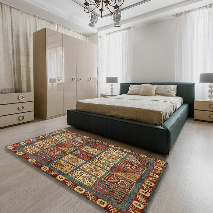 Machine Washable Abstract Brass Green Rug in a Bedroom, wshabs635