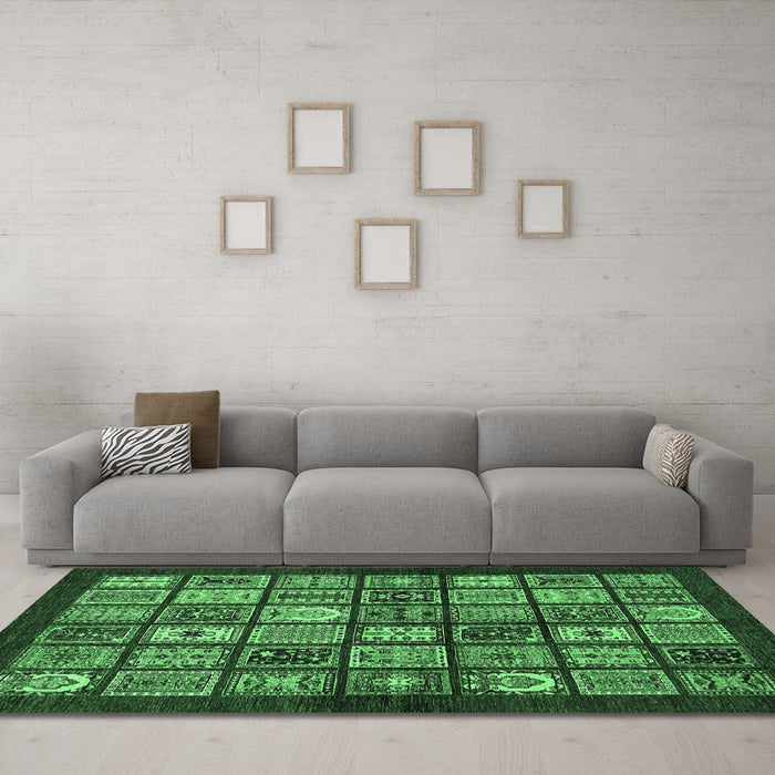 Machine Washable Southwestern Emerald Green Country Area Rugs in a Living Room,, wshabs636emgrn