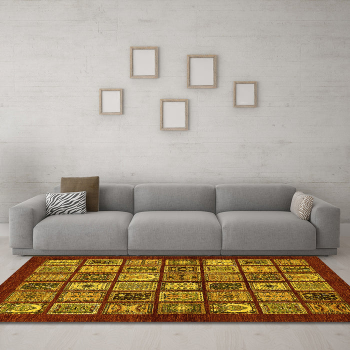 Machine Washable Southwestern Yellow Country Rug in a Living Room, wshabs636yw