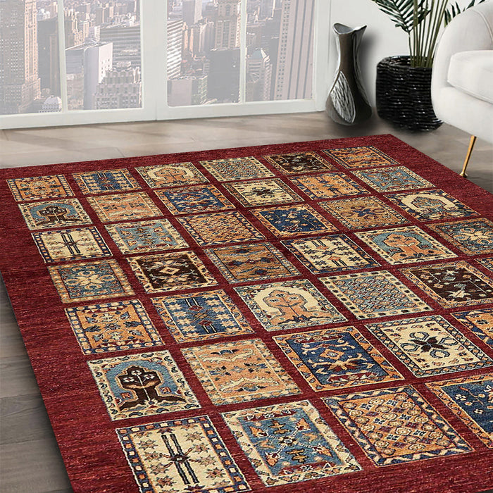 Abstract Dark Red Southwestern Rug in Family Room, abs636