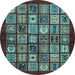 Round Machine Washable Southwestern Light Blue Country Rug, wshabs636lblu