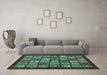 Machine Washable Southwestern Turquoise Country Area Rugs in a Living Room,, wshabs636turq