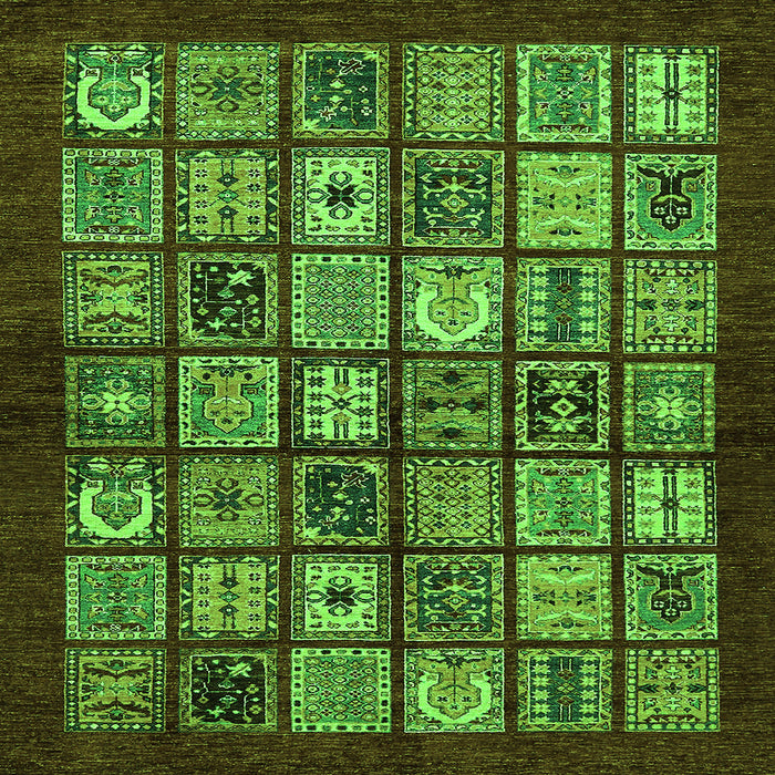 Square Machine Washable Southwestern Green Country Area Rugs, wshabs636grn