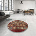 Round Abstract Dark Red Southwestern Rug in a Office, abs636