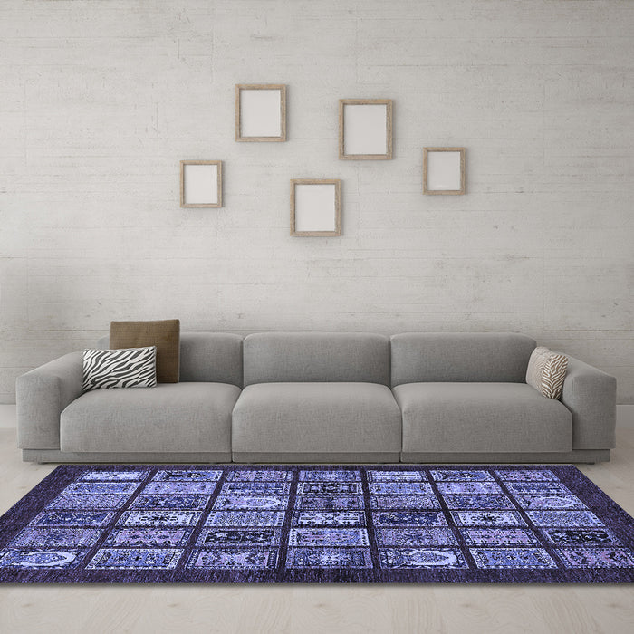 Machine Washable Southwestern Blue Country Rug in a Living Room, wshabs636blu