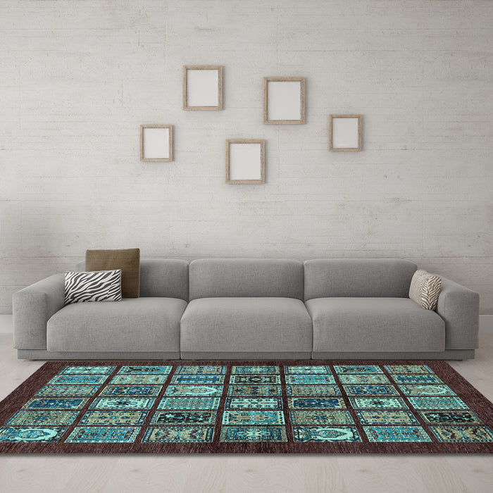 Machine Washable Southwestern Light Blue Country Rug in a Living Room, wshabs636lblu
