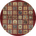 Round Abstract Dark Red Southwestern Rug, abs636