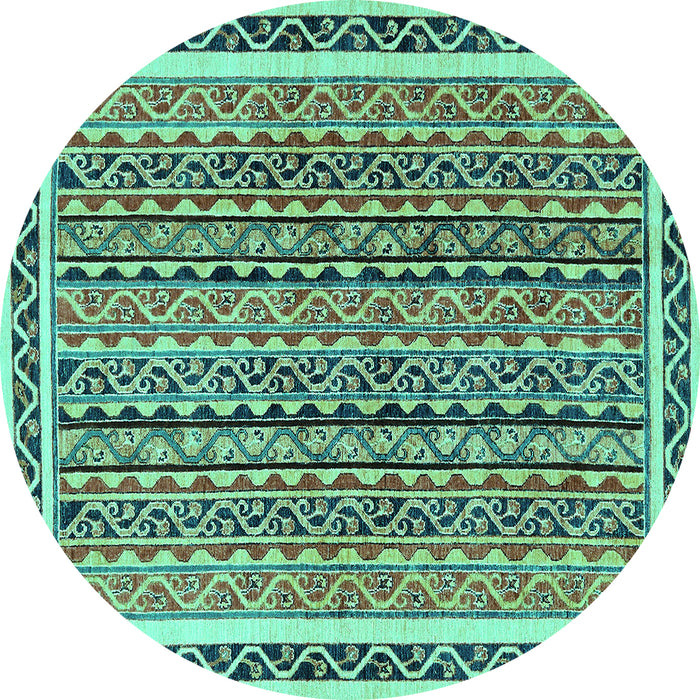 Round Abstract Turquoise Modern Rug, abs637turq