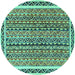 Round Abstract Turquoise Modern Rug, abs637turq