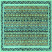 Square Machine Washable Abstract Turquoise Modern Area Rugs, wshabs637turq