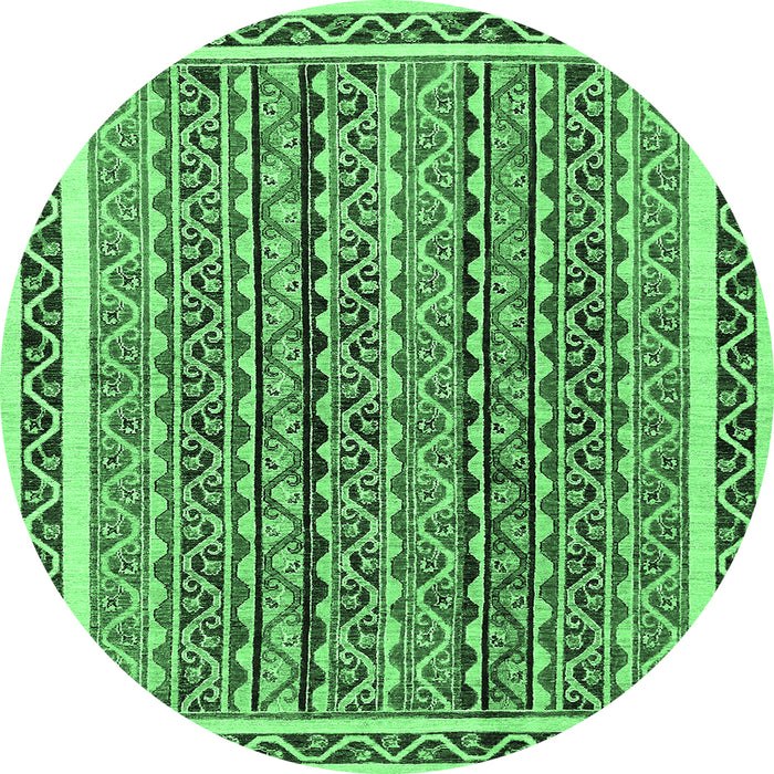 Round Machine Washable Abstract Emerald Green Modern Area Rugs, wshabs637emgrn