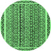 Round Machine Washable Abstract Emerald Green Modern Area Rugs, wshabs637emgrn