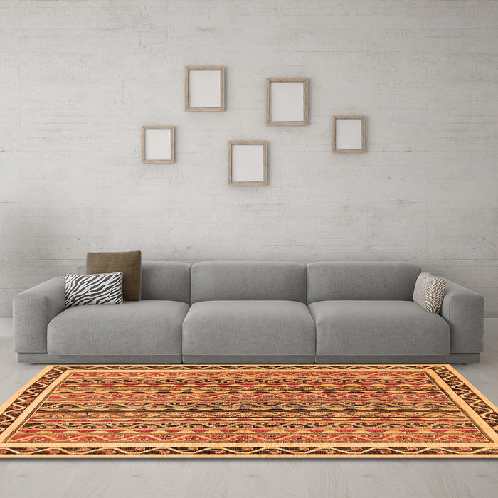 Machine Washable Abstract Orange Modern Area Rugs in a Living Room, wshabs637org