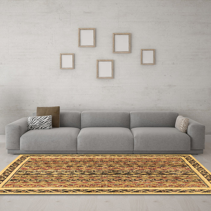 Machine Washable Abstract Brown Modern Rug in a Living Room,, wshabs637brn