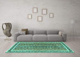 Machine Washable Abstract Turquoise Modern Area Rugs in a Living Room,, wshabs637turq