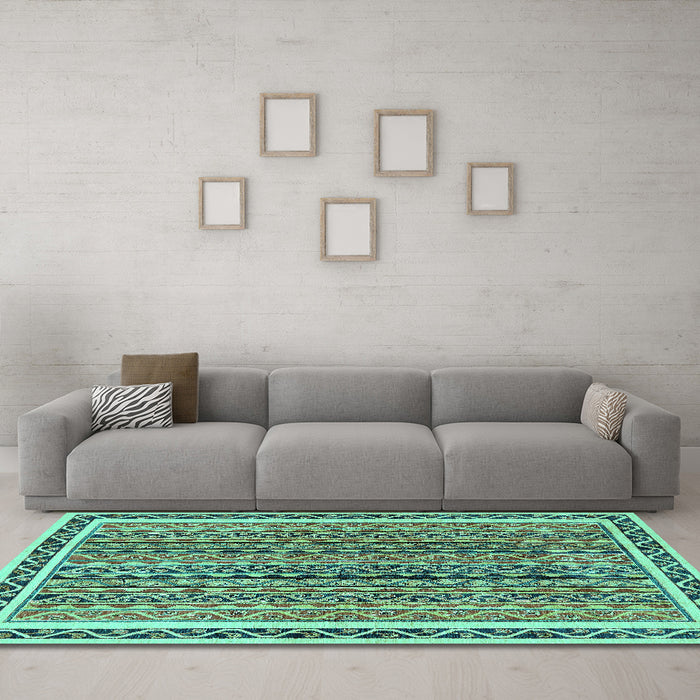 Machine Washable Abstract Turquoise Modern Area Rugs in a Living Room,, wshabs637turq