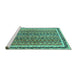 Sideview of Machine Washable Abstract Turquoise Modern Area Rugs, wshabs637turq