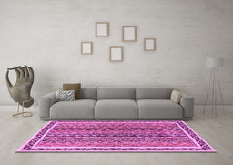 Machine Washable Abstract Pink Modern Rug in a Living Room, wshabs637pnk