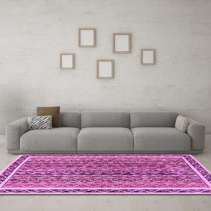 Machine Washable Abstract Pink Modern Rug in a Living Room, wshabs637pnk