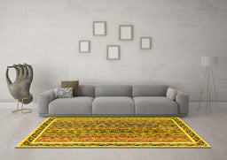 Machine Washable Abstract Yellow Modern Rug in a Living Room, wshabs637yw