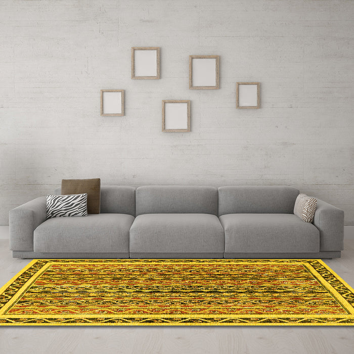 Machine Washable Abstract Yellow Modern Rug in a Living Room, wshabs637yw