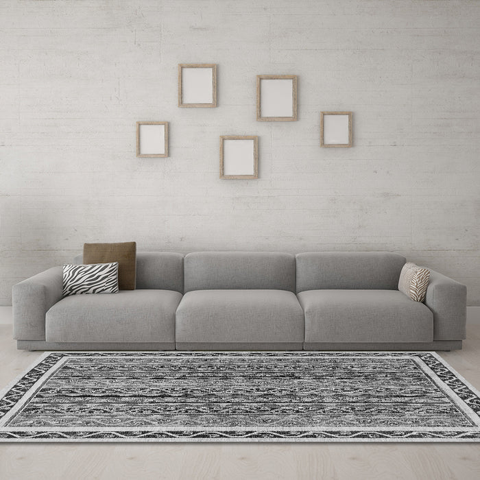 Machine Washable Abstract Gray Modern Rug in a Living Room,, wshabs637gry