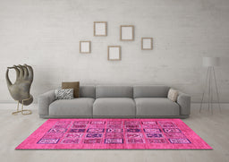Machine Washable Abstract Pink Modern Rug in a Living Room, wshabs638pnk