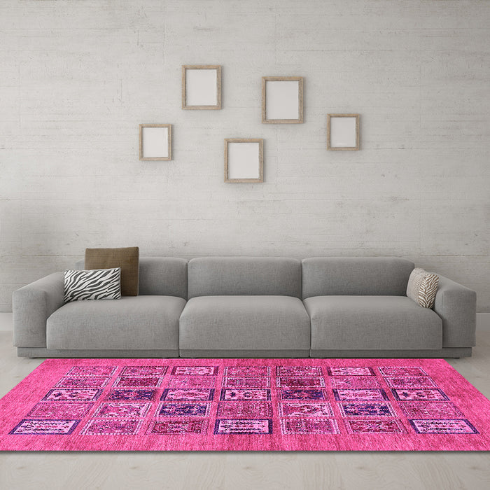 Machine Washable Abstract Pink Modern Rug in a Living Room, wshabs638pnk