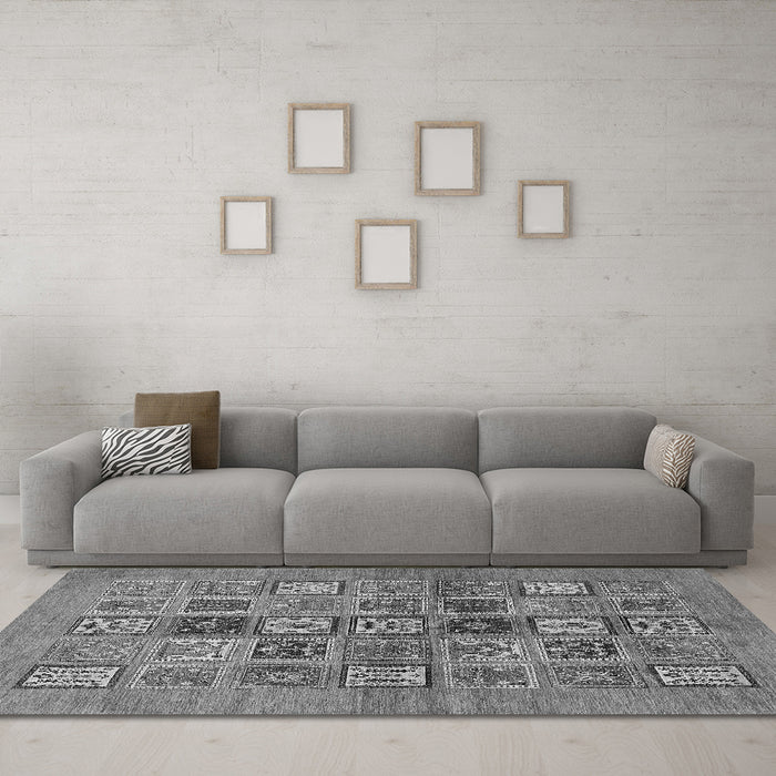 Machine Washable Abstract Gray Modern Rug in a Living Room,, wshabs638gry