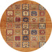 Round Machine Washable Abstract Orange Rug, wshabs638