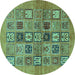 Round Abstract Turquoise Modern Rug, abs638turq