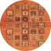 Round Machine Washable Abstract Orange Modern Area Rugs, wshabs638org