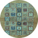 Round Machine Washable Abstract Light Blue Modern Rug, wshabs638lblu