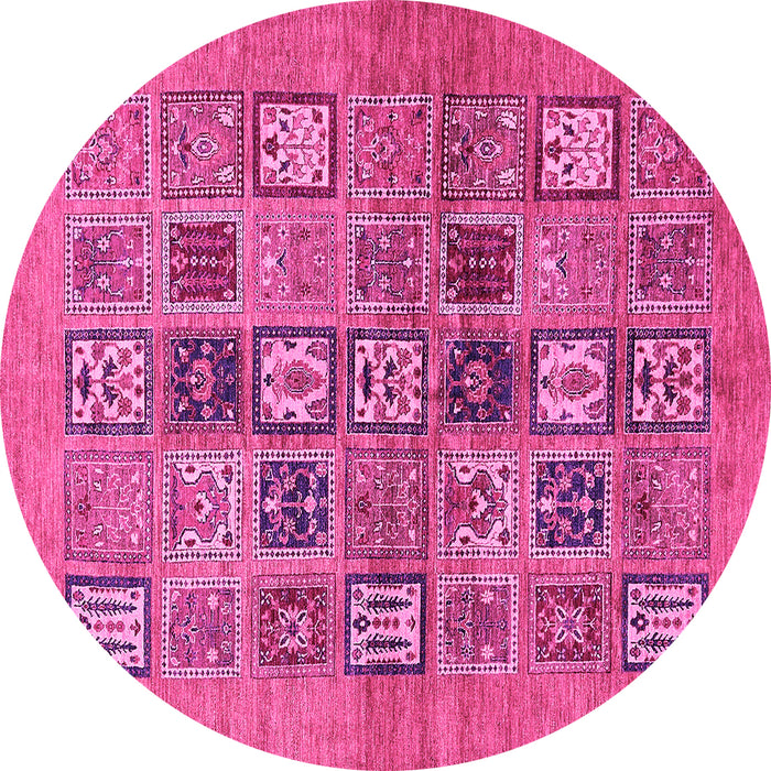 Round Machine Washable Abstract Pink Modern Rug, wshabs638pnk