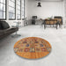 Round Machine Washable Abstract Orange Rug in a Office, wshabs638